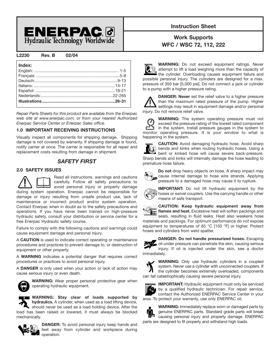 Enerpac WSC-112 User Manual | 32 pages