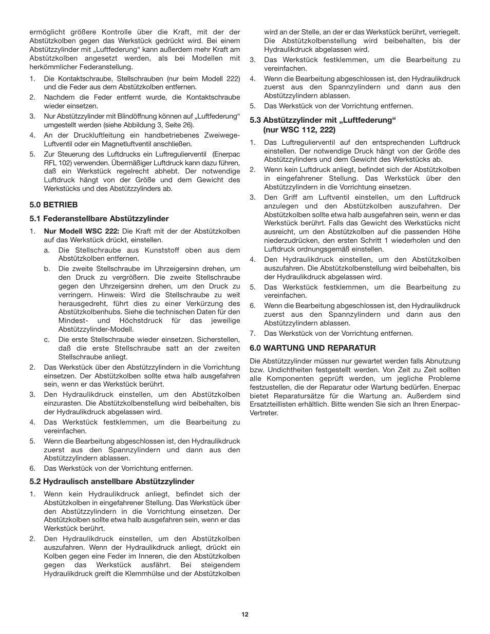 Enerpac WSC-112 User Manual | Page 12 / 32