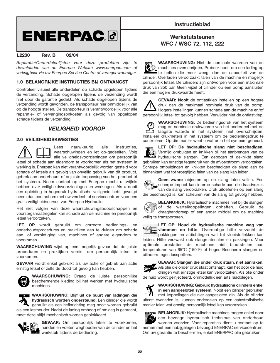 Veiligheid voorop | Enerpac WSC-112 User Manual | Page 22 / 32