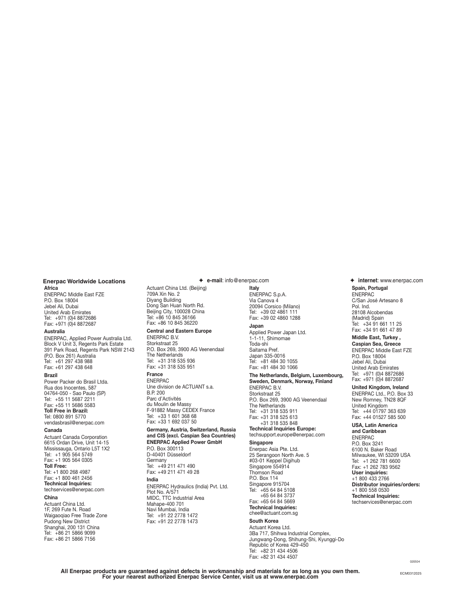 Enerpac WSC-112 User Manual | Page 32 / 32