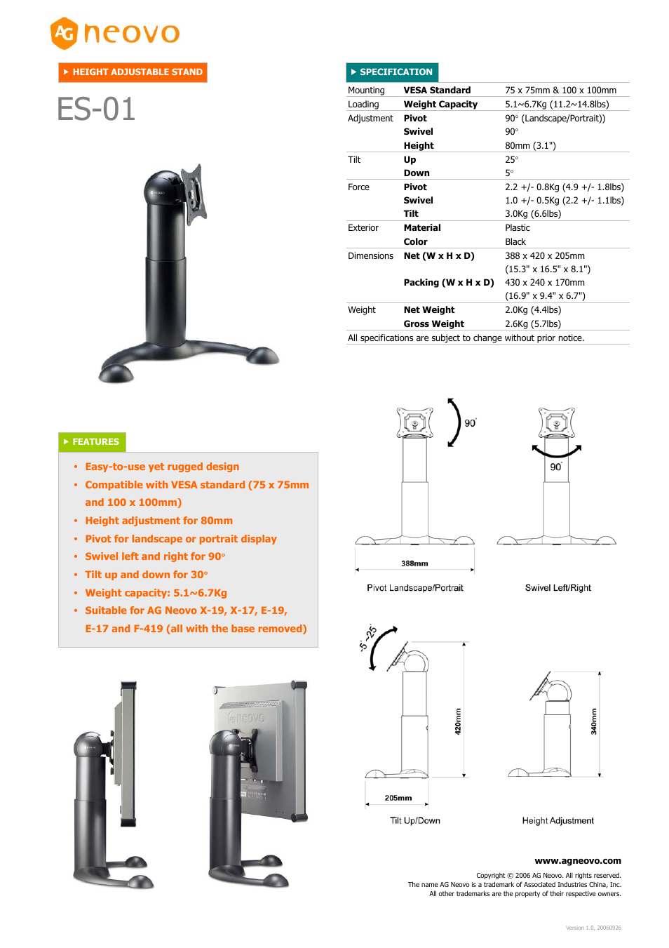 AG Neovo ES-01 User Manual | 1 page