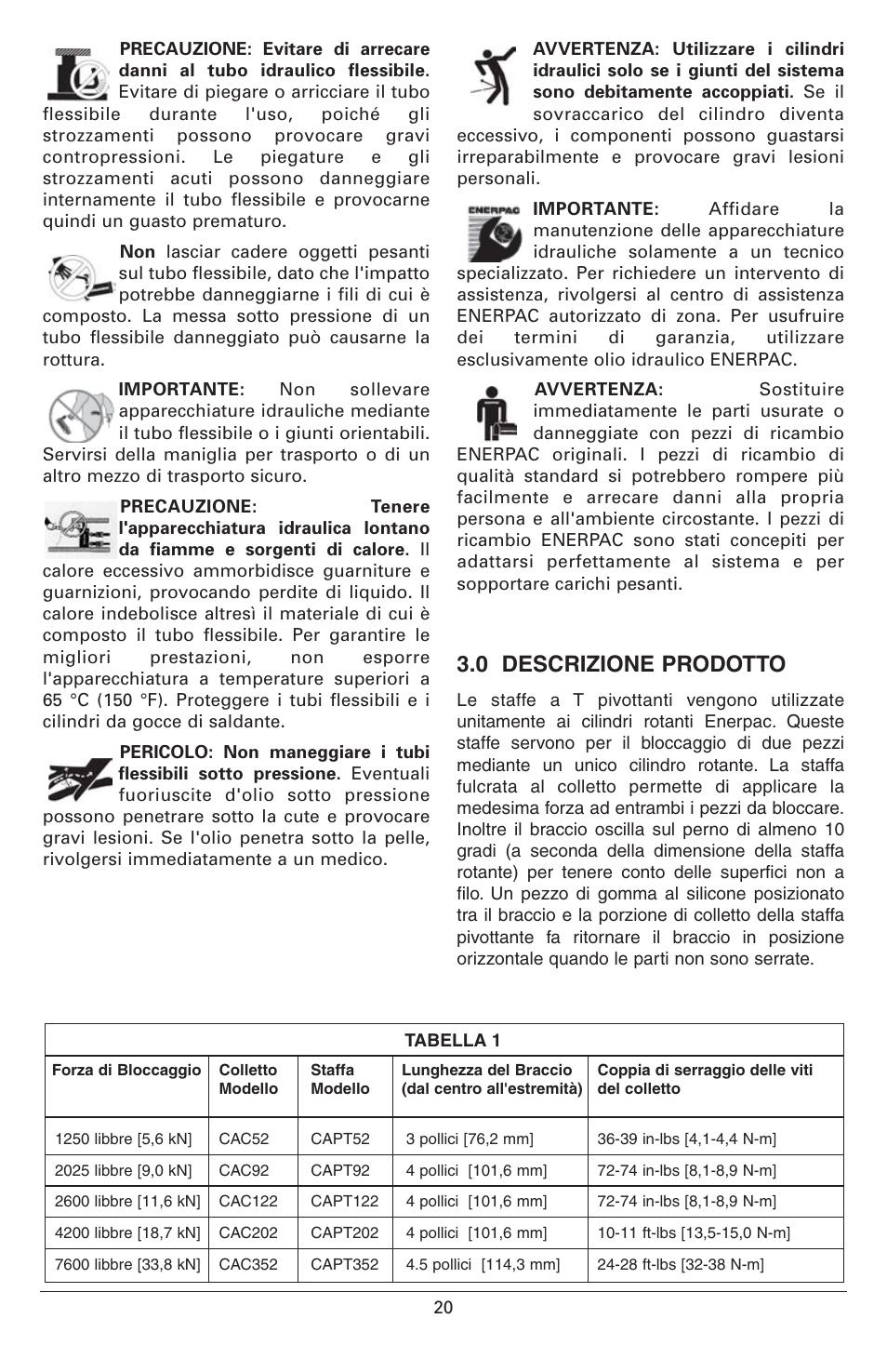 0 descrizione prodotto | Enerpac CAPT-Series User Manual | Page 20 / 44