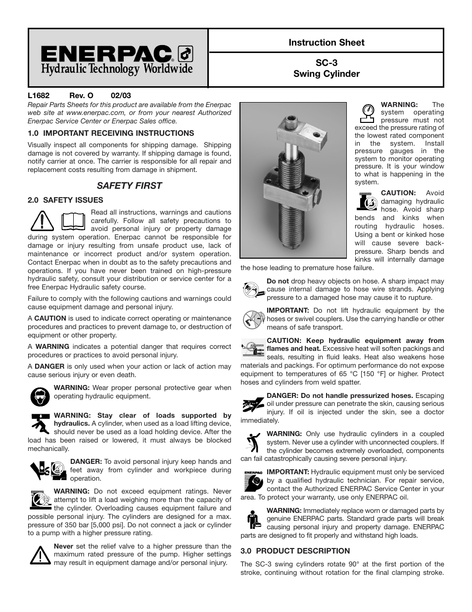 Enerpac SC-3 User Manual | 2 pages