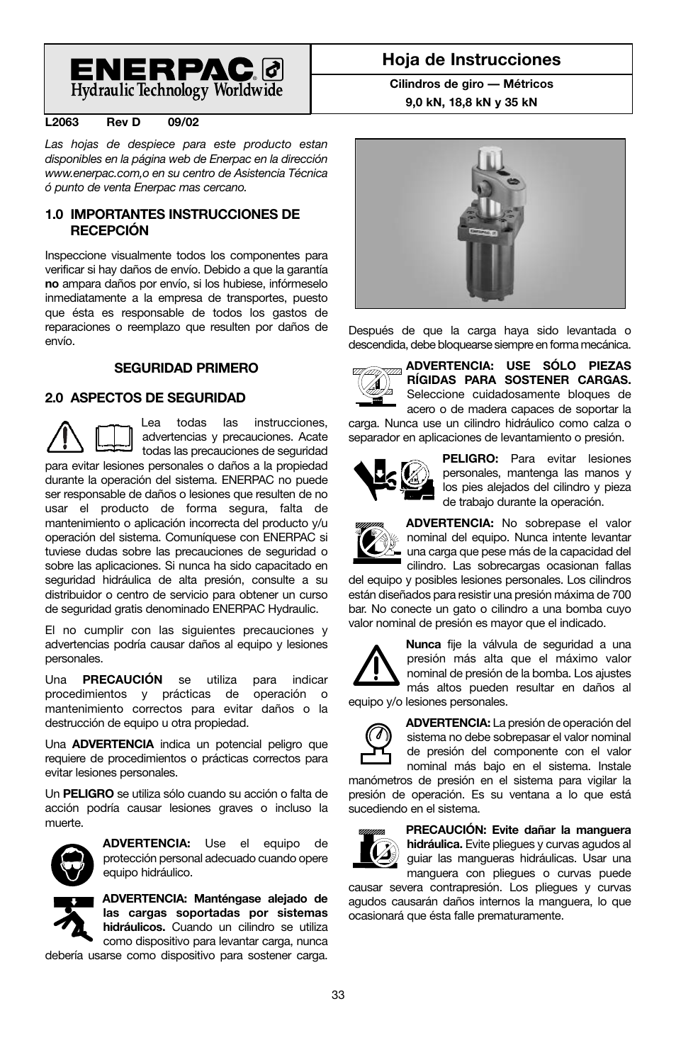 Hoja de instrucciones | Enerpac ST-202 User Manual | Page 33 / 52