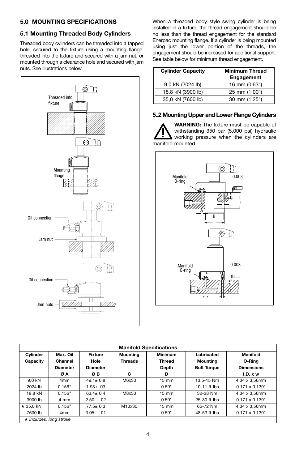 5 mounting upper and lower flange cylinders | Enerpac ST-202 User Manual | Page 4 / 52