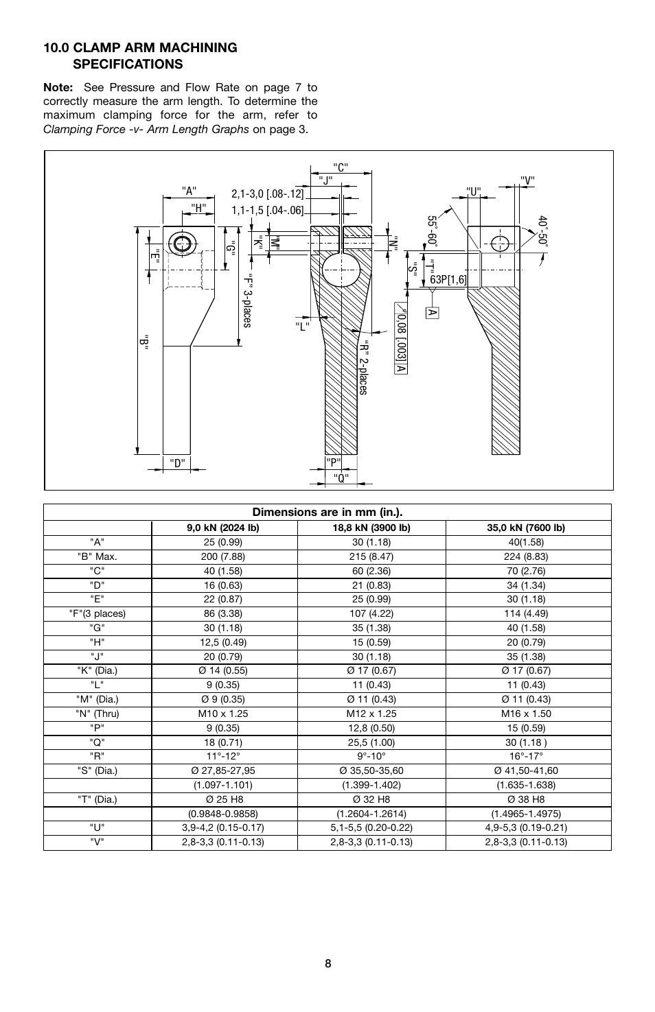 0 clamp arm machining specifications | Enerpac ST-202 User Manual | Page 8 / 52