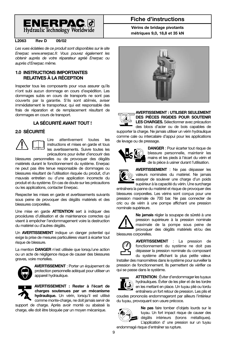 Fiche d’instructions | Enerpac ST-202 User Manual | Page 9 / 52