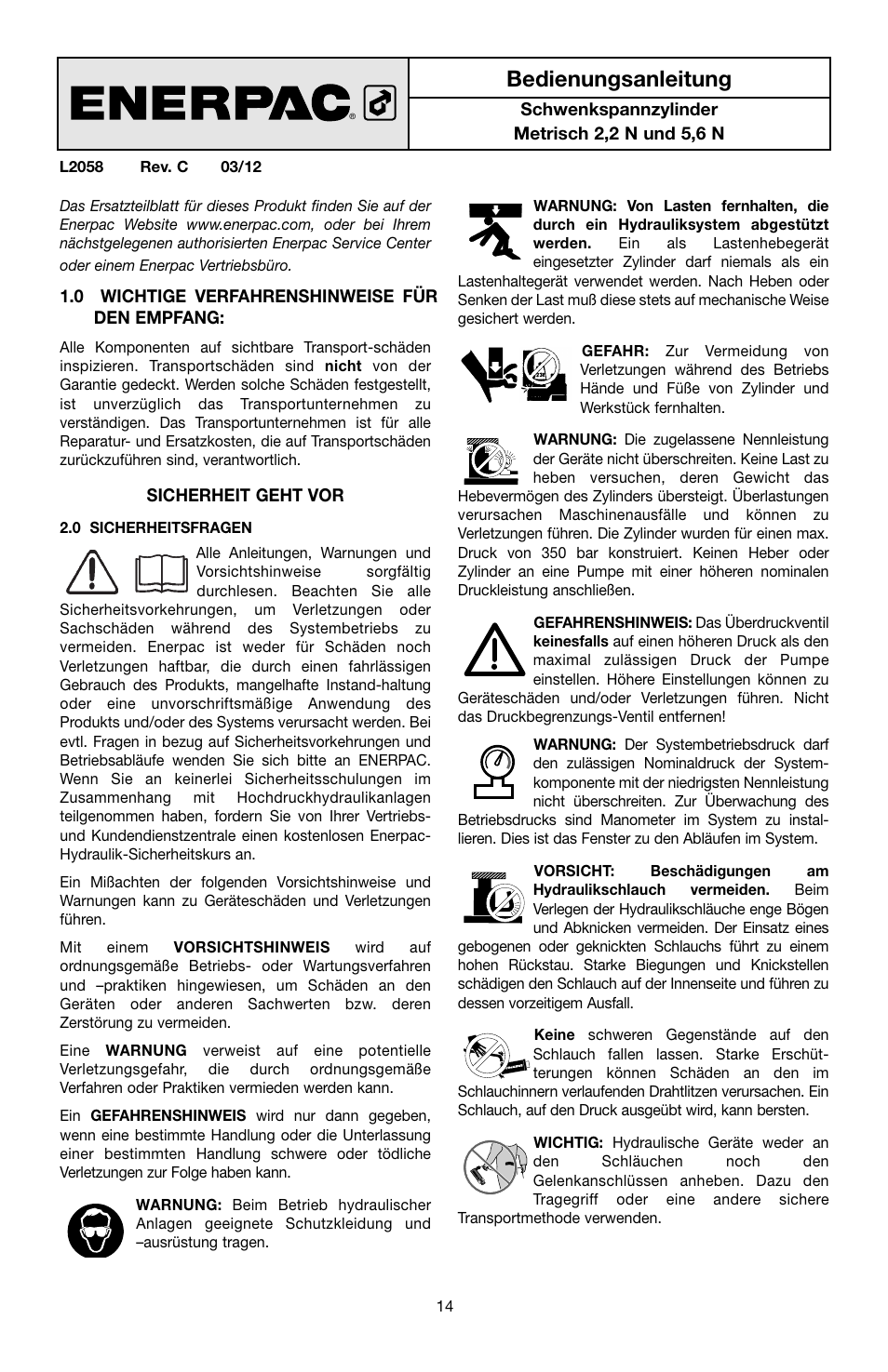 Bedienungsanleitung | Enerpac ST-52 User Manual | Page 14 / 48