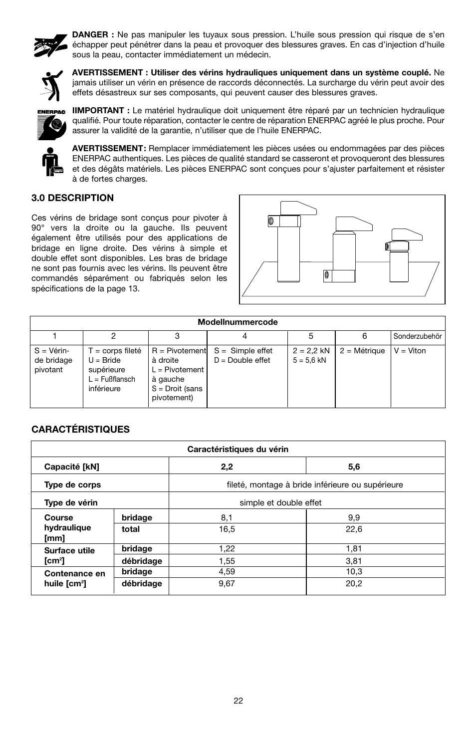 0 description, Caractéristiques | Enerpac ST-52 User Manual | Page 22 / 48