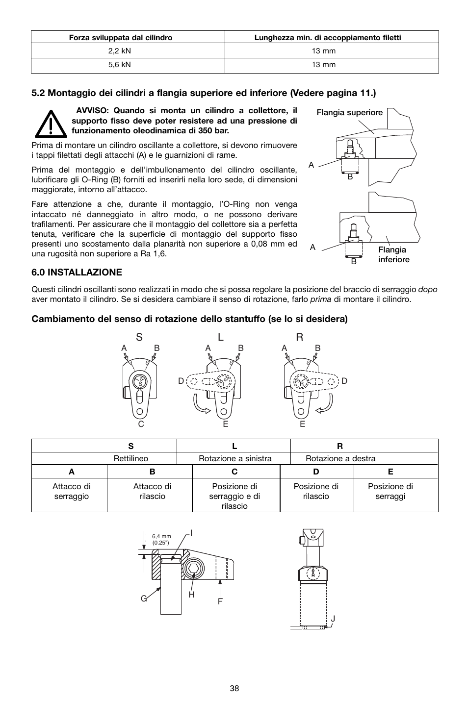 Sl r, 0 installazione | Enerpac ST-52 User Manual | Page 38 / 48