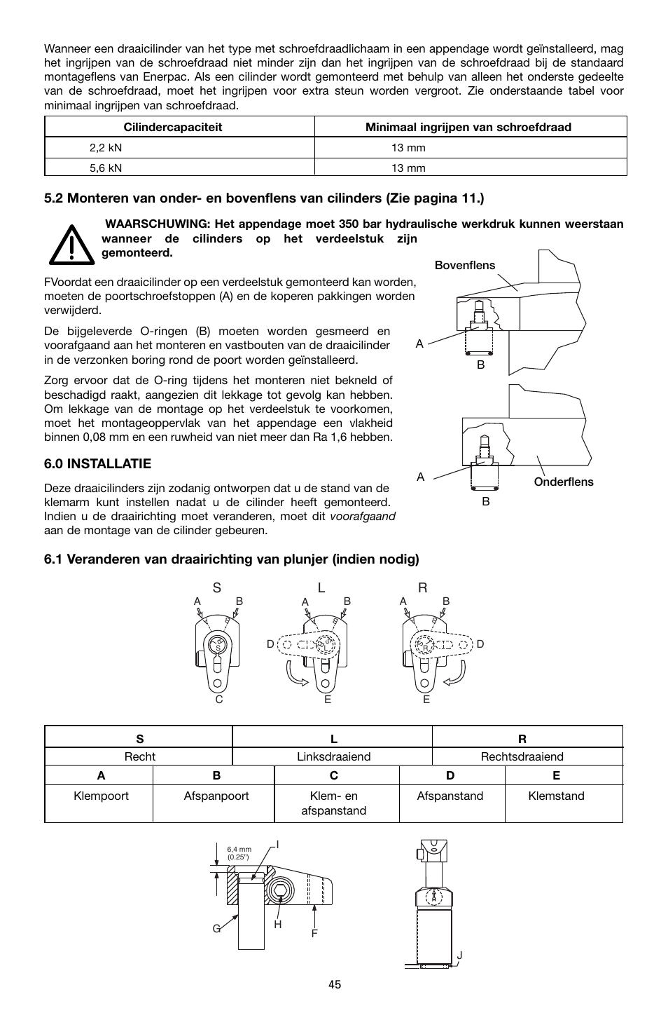 0 installatie, Sl r | Enerpac ST-52 User Manual | Page 45 / 48