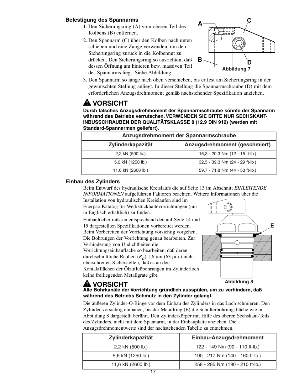 Vorsicht | Enerpac SC-Series User Manual | Page 17 / 64