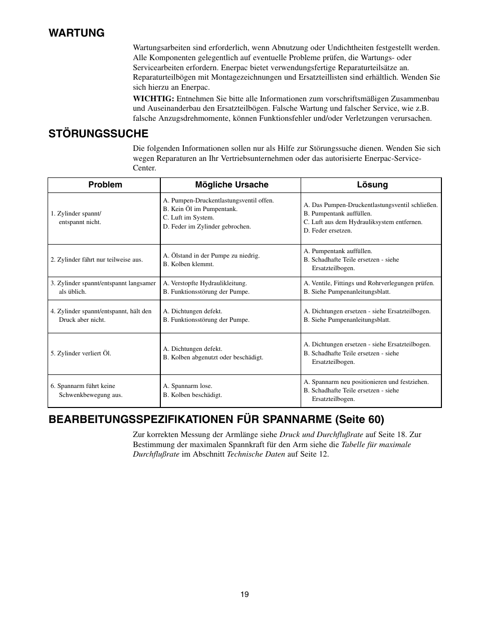 Wartung, Störungssuche | Enerpac SC-Series User Manual | Page 19 / 64