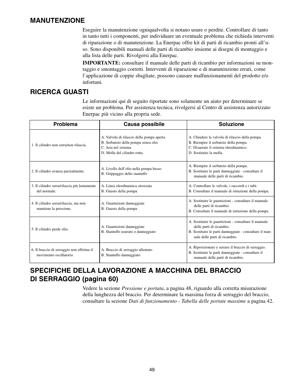 Manutenzione, Ricerca guasti | Enerpac SC-Series User Manual | Page 49 / 64