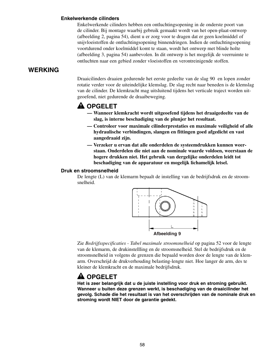 Werking, Opgelet | Enerpac SC-Series User Manual | Page 58 / 64