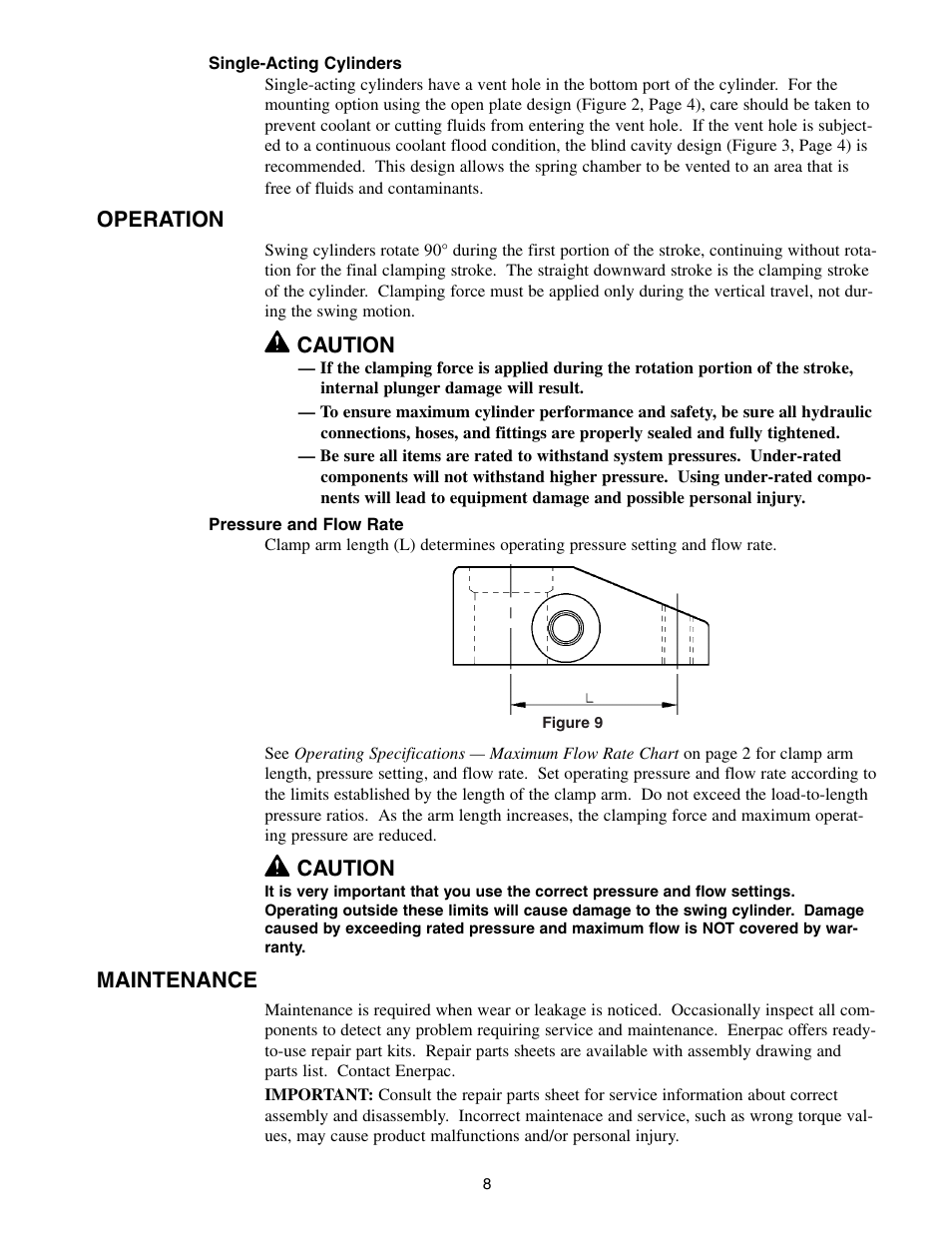 Operation, Caution, Maintenance | Enerpac SC-Series User Manual | Page 8 / 64