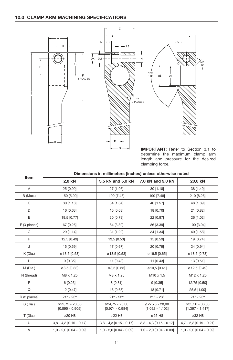 0 clamp arm machining specifications | Enerpac SU7-Series User Manual | Page 11 / 12