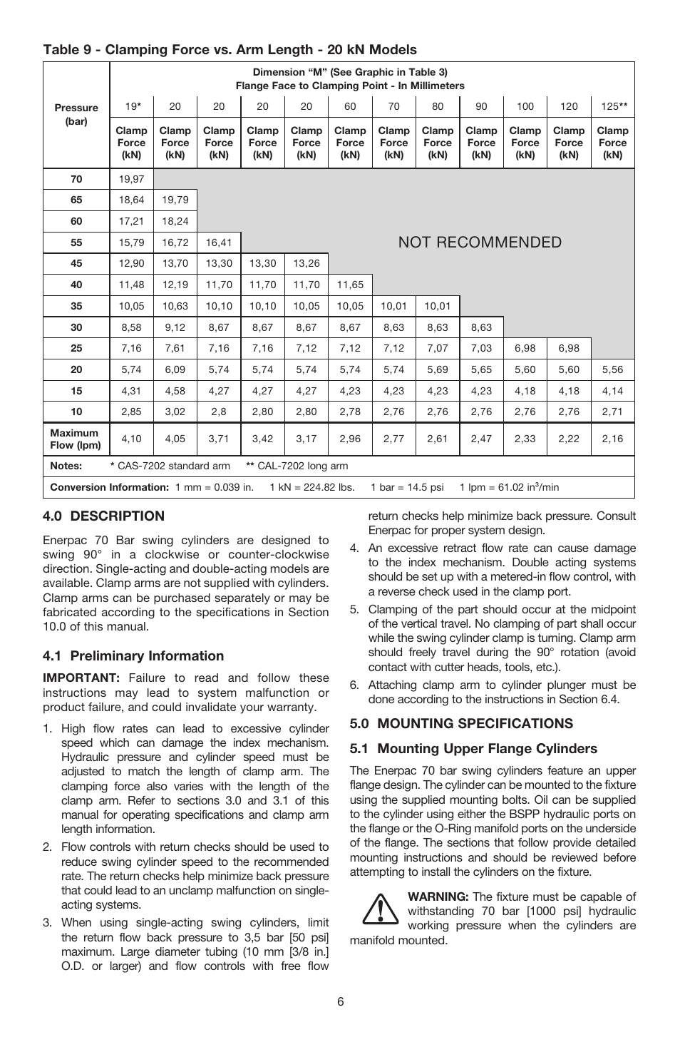 Not recommended, 0 description, 1 preliminary information | Enerpac SU7-Series User Manual | Page 6 / 12