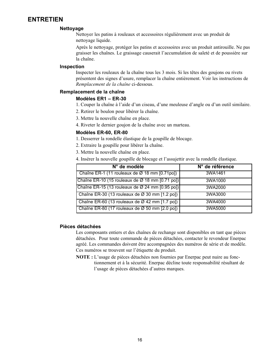 Entretien | Enerpac ER-Series User Manual | Page 16 / 32