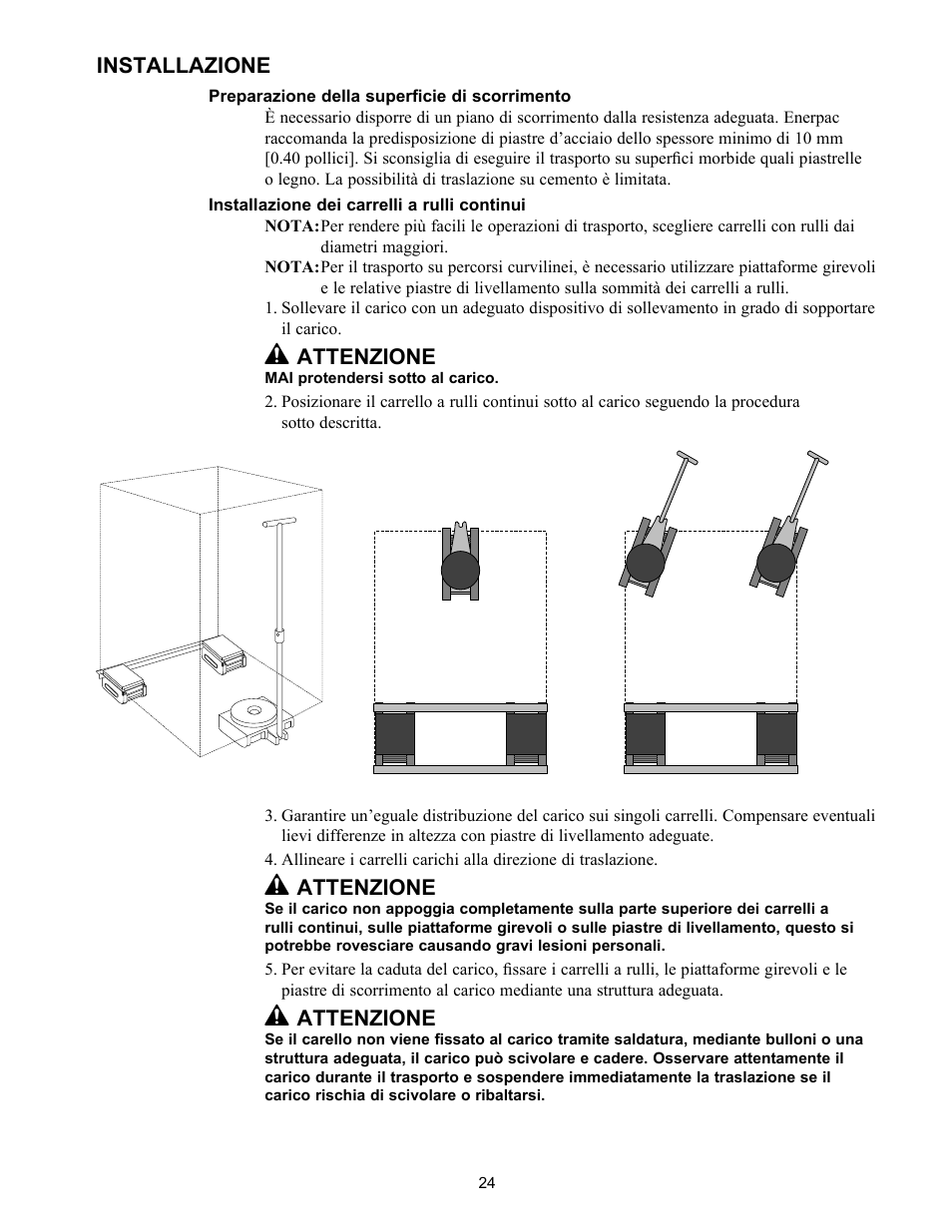 Installazione, Attenzione | Enerpac ER-Series User Manual | Page 24 / 32