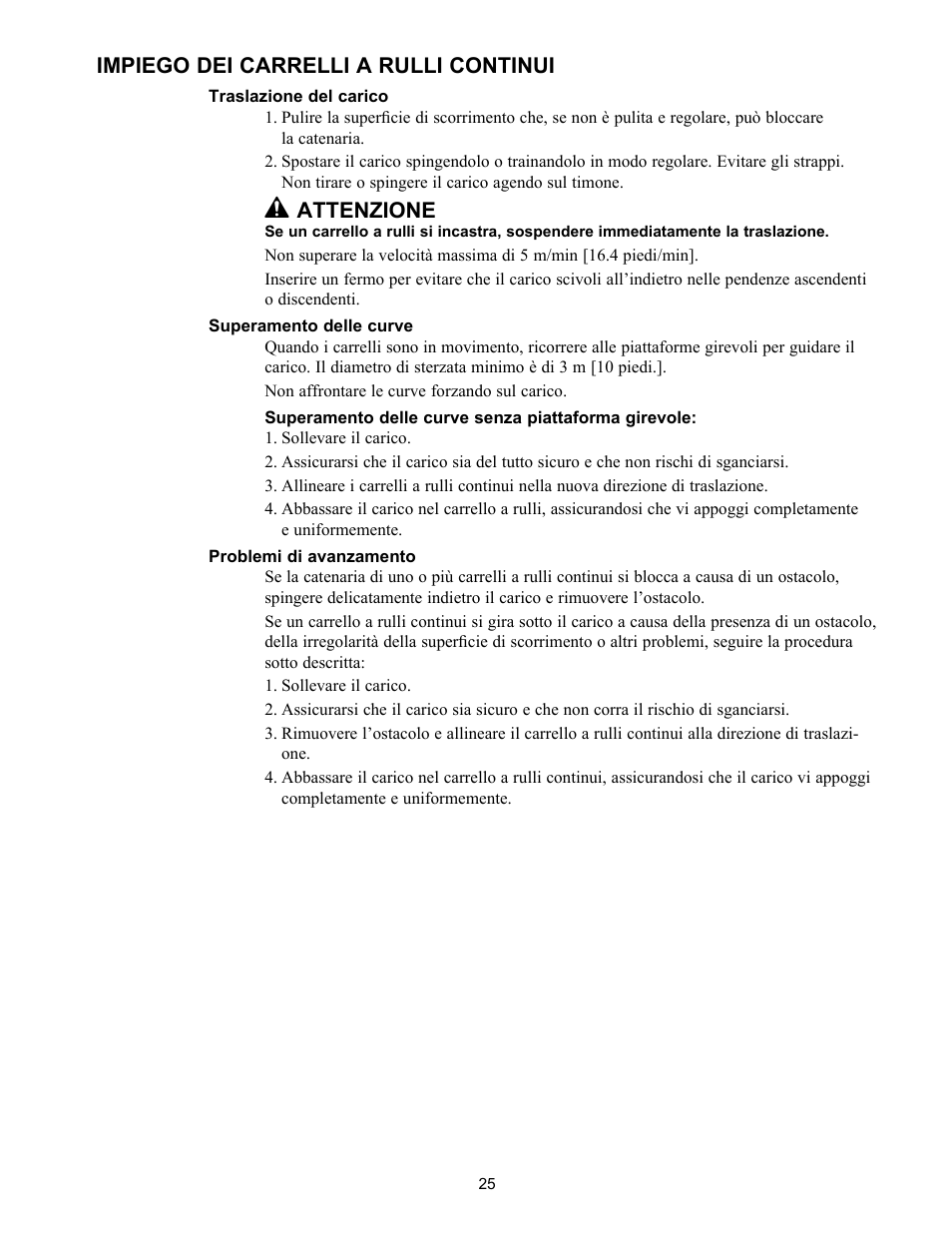 Impiego dei carrelli a rulli continui, Attenzione | Enerpac ER-Series User Manual | Page 25 / 32