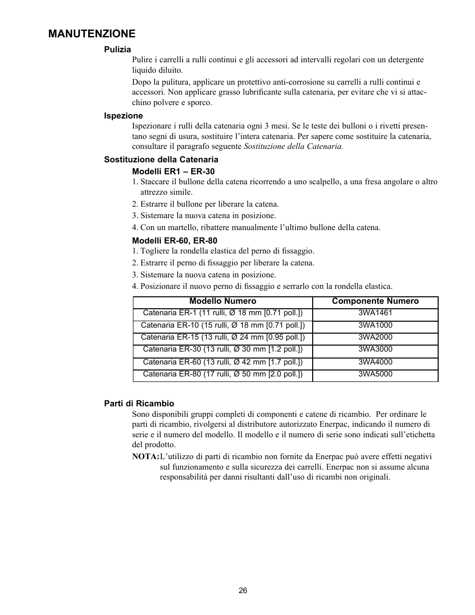 Manutenzione | Enerpac ER-Series User Manual | Page 26 / 32