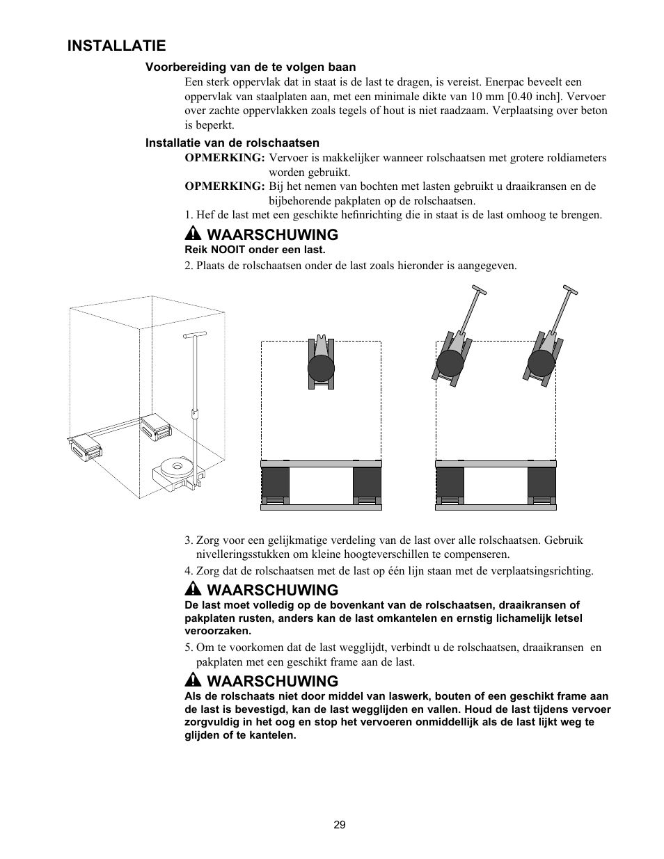 Installatie, Waarschuwing | Enerpac ER-Series User Manual | Page 29 / 32