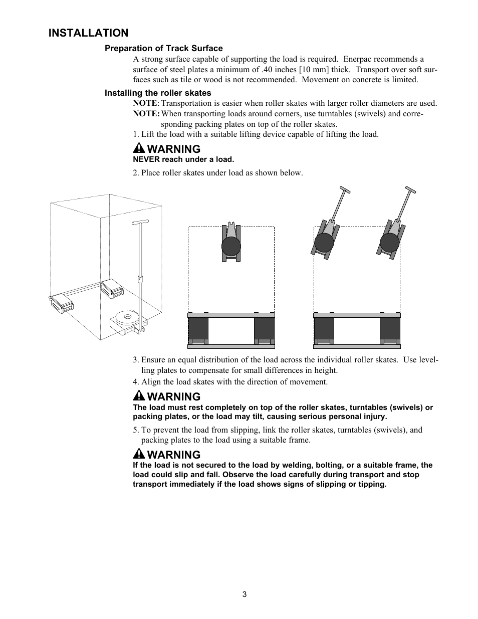 Installation, Warning | Enerpac ER-Series User Manual | Page 3 / 32