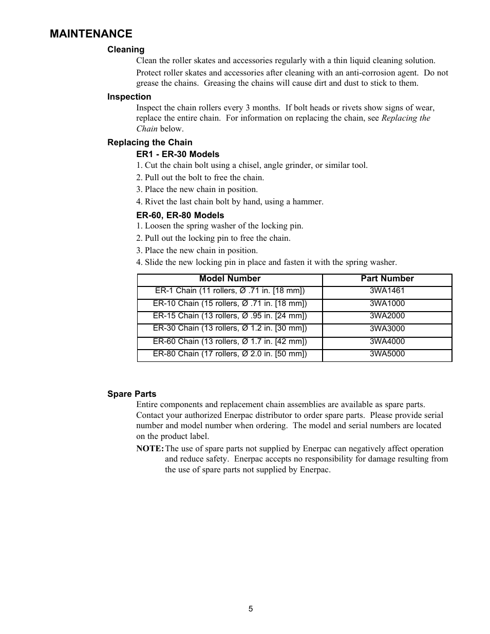 Maintenance | Enerpac ER-Series User Manual | Page 5 / 32