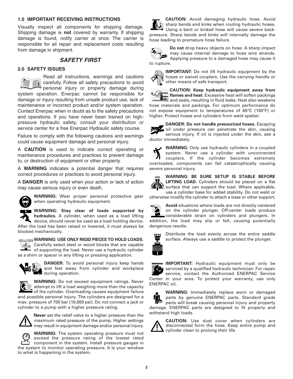 Safety first | Enerpac SP-Series User Manual | Page 2 / 20