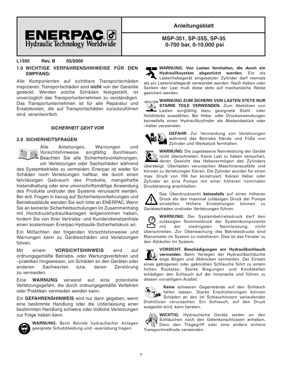 Enerpac SP-Series User Manual | Page 7 / 20
