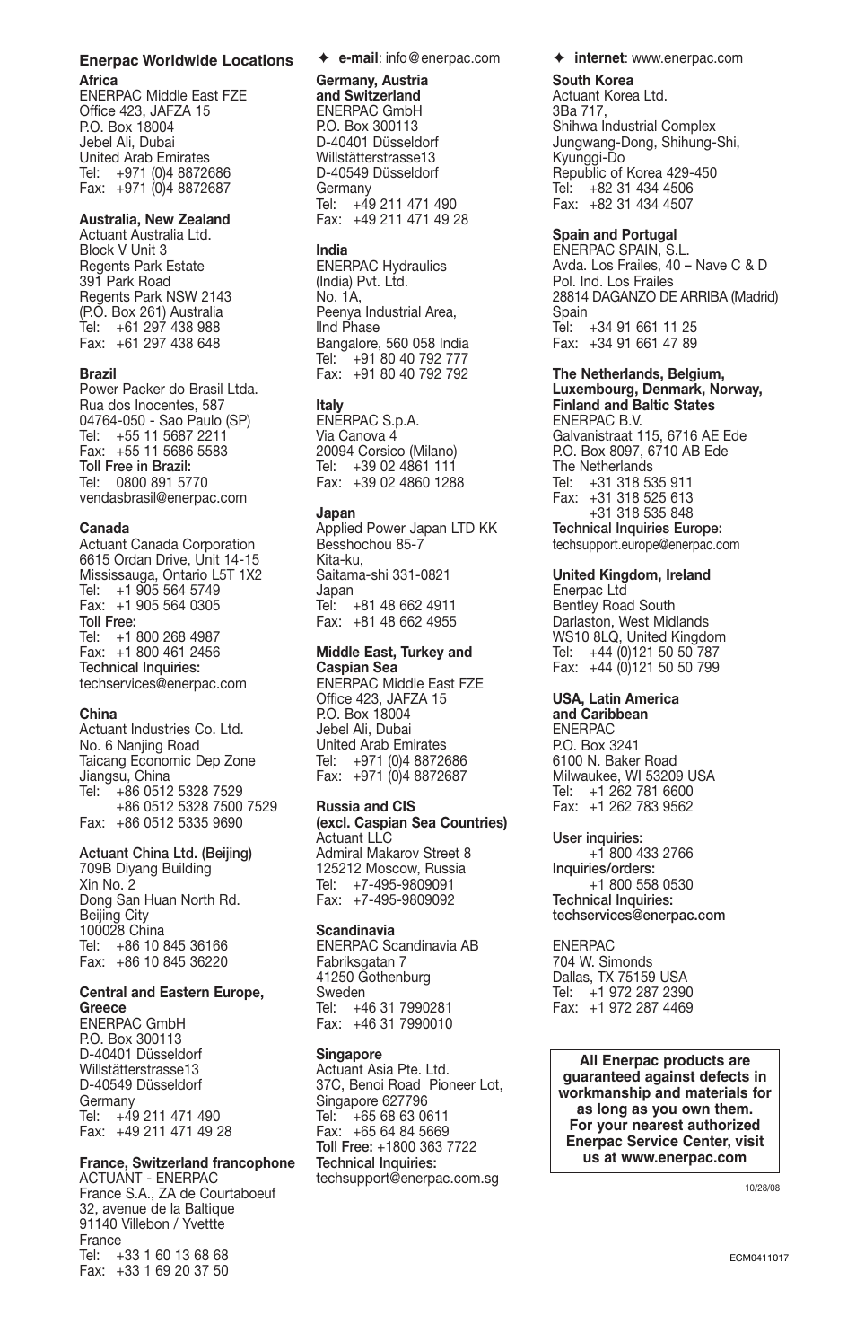 Enerpac MS-Series pumps User Manual | Page 96 / 96
