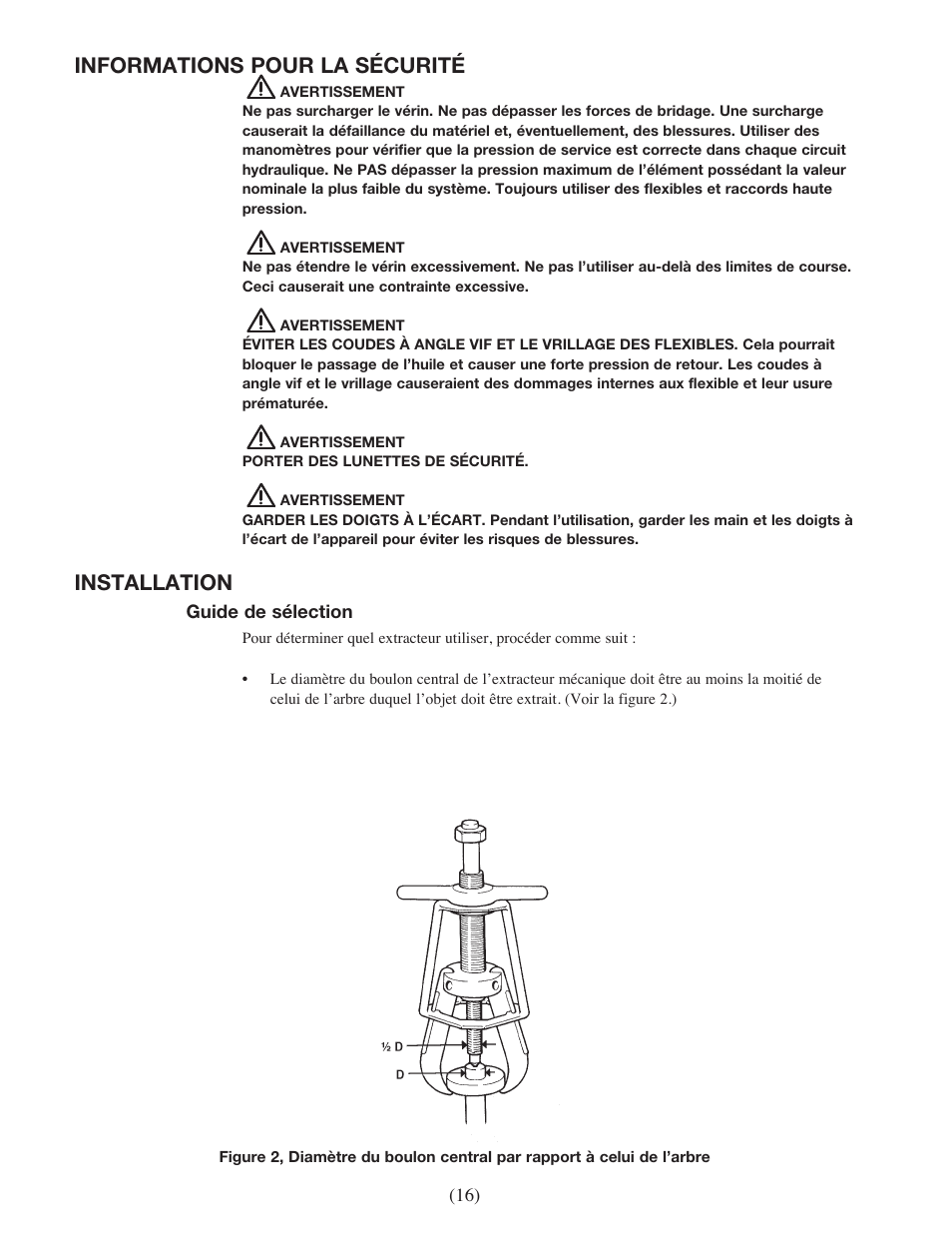 Informations pour la sécurité, Installation | Enerpac EPH-Series User Manual | Page 16 / 52