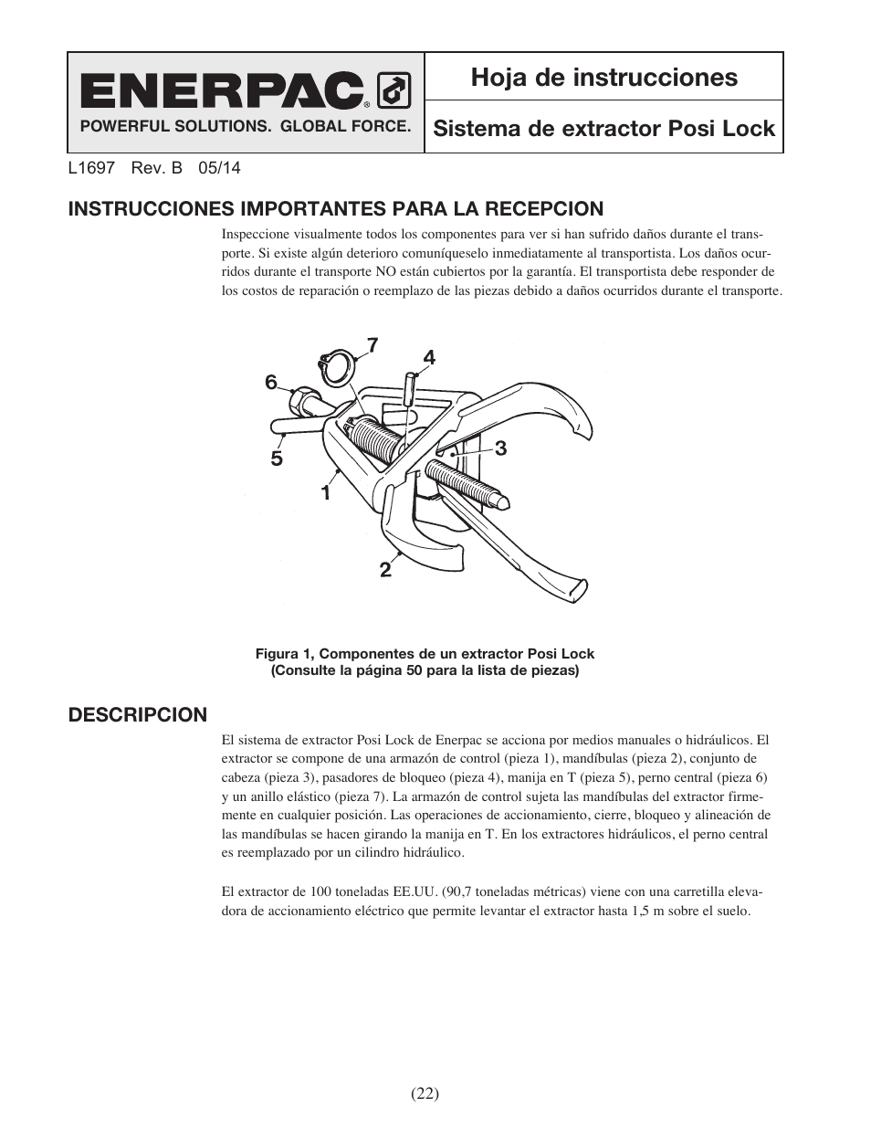 Hoja de instrucciones, Sistema de extractor posi lock | Enerpac EPH-Series User Manual | Page 22 / 52