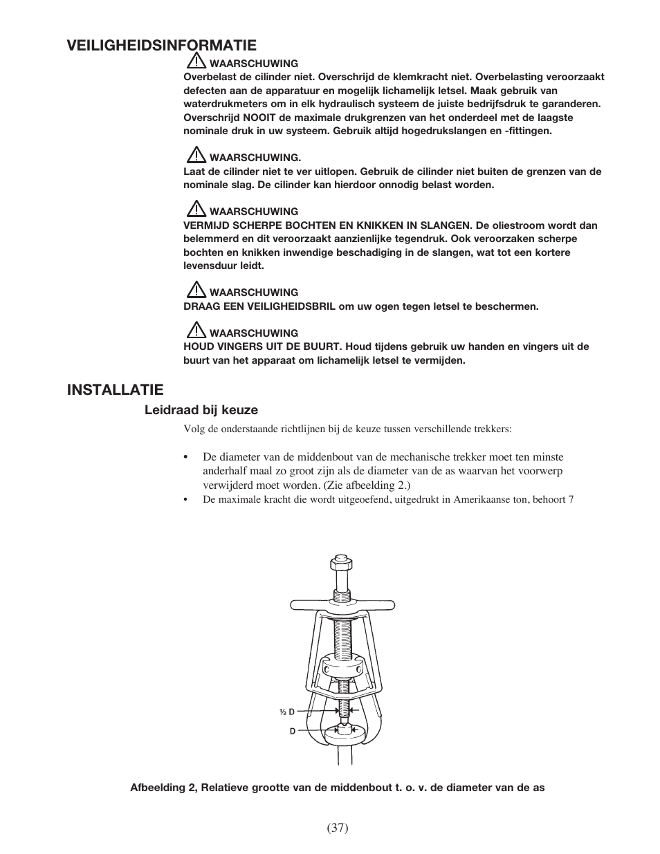 Veiligheidsinformatie, Installatie | Enerpac EPH-Series User Manual | Page 37 / 52