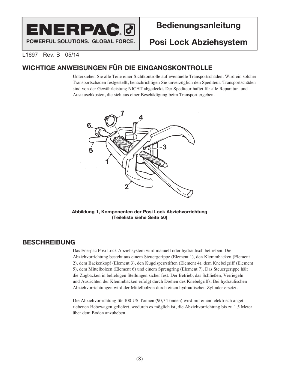 Bedienungsanleitung posi lock abziehsystem | Enerpac EPH-Series User Manual | Page 8 / 52