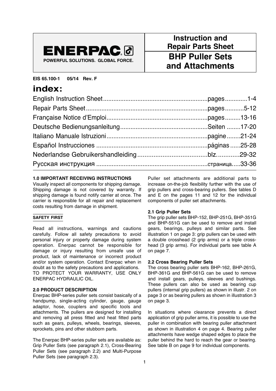 Enerpac BHP-Series User Manual | 40 pages