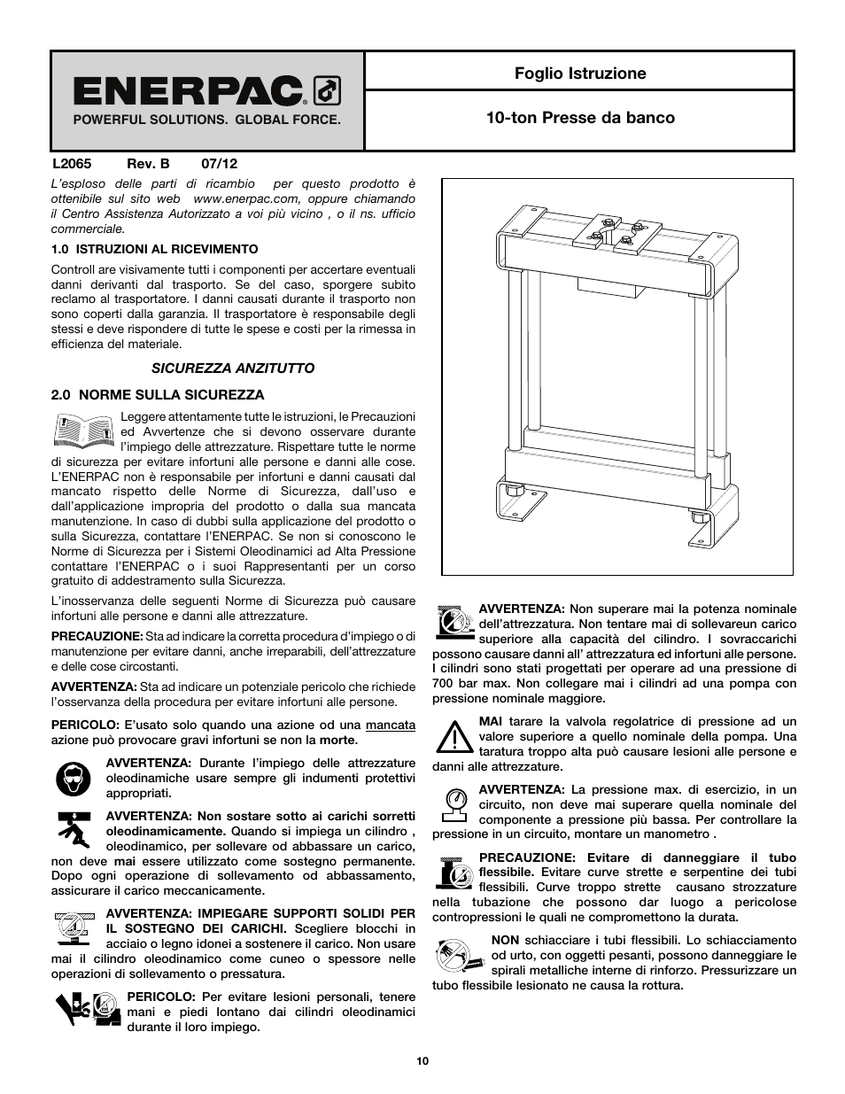 Foglio istruzione 10-ton presse da banco | Enerpac А-Series User Manual | Page 10 / 28