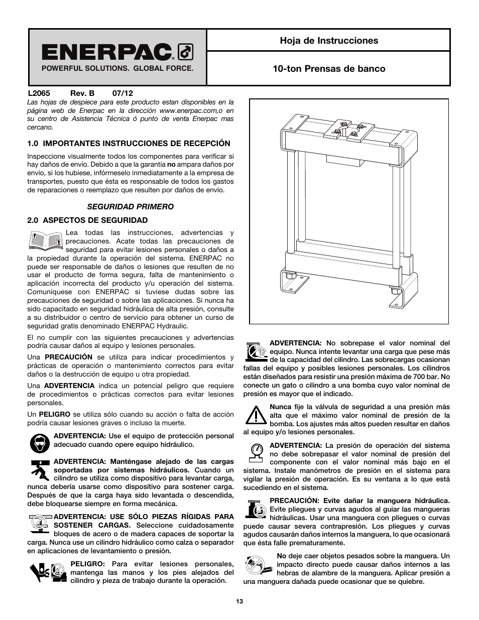 Hoja de instrucciones 10-ton prensas de banco | Enerpac А-Series User Manual | Page 13 / 28