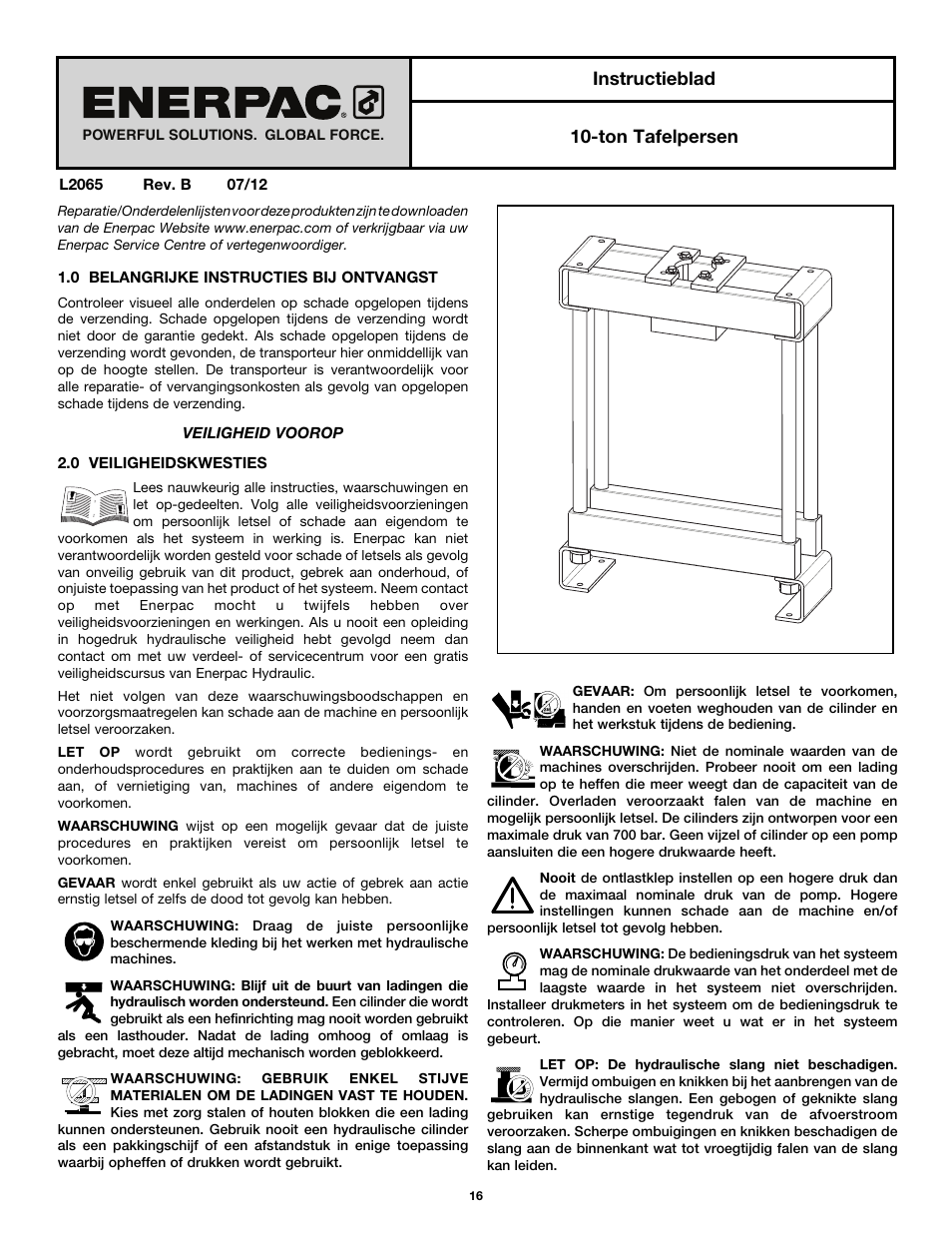 Instructieblad 10-ton tafelpersen | Enerpac А-Series User Manual | Page 16 / 28