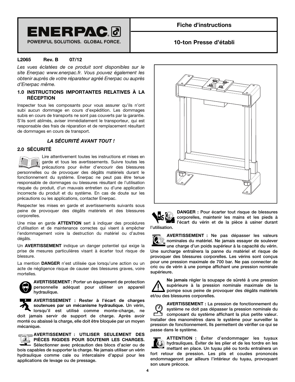 Fiche d’instructions 10-ton presse d’établi | Enerpac А-Series User Manual | Page 4 / 28