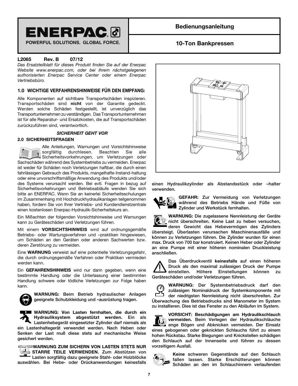 Bedienungsanleitung 10-ton bankpressen | Enerpac А-Series User Manual | Page 7 / 28