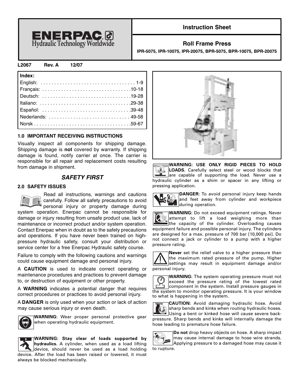 Enerpac BPR-Series User Manual | 68 pages