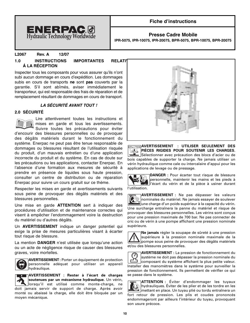 Hydraulic technology worldwide | Enerpac BPR-Series User Manual | Page 10 / 68