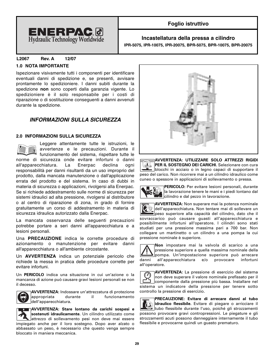 Hydraulic technology worldwide, Informazioni sulla sicurezza | Enerpac BPR-Series User Manual | Page 29 / 68
