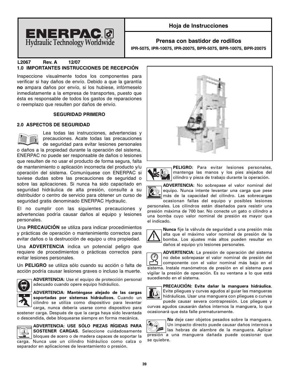 Hydraulic technology worldwide | Enerpac BPR-Series User Manual | Page 39 / 68