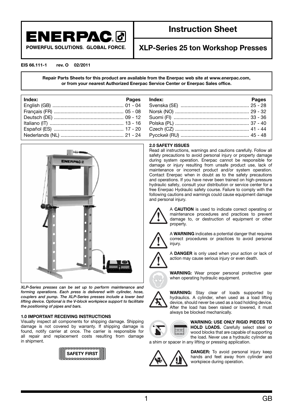 Enerpac XLP 25 ton User Manual | 48 pages
