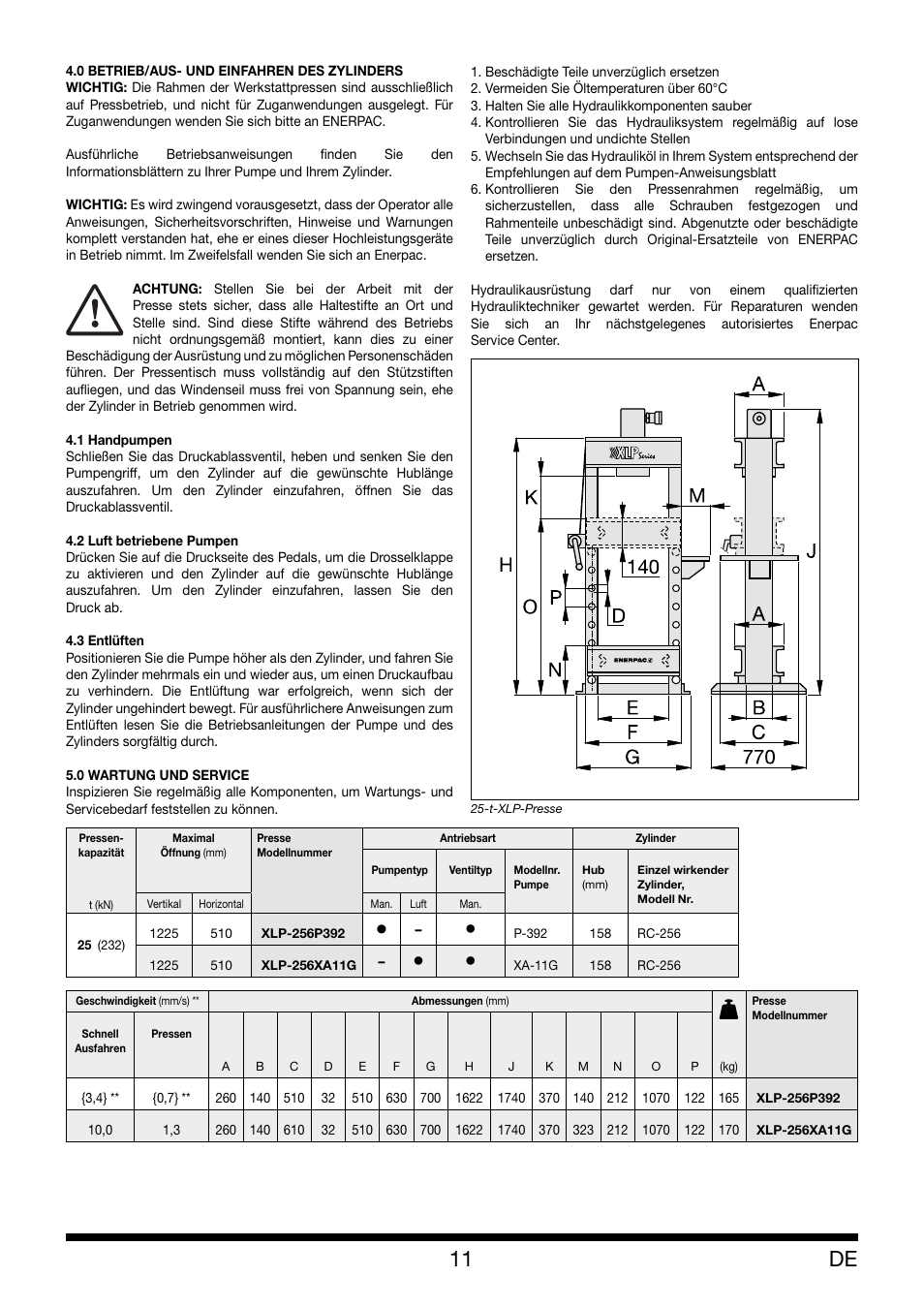 Enerpac XLP 25 ton User Manual | Page 11 / 48