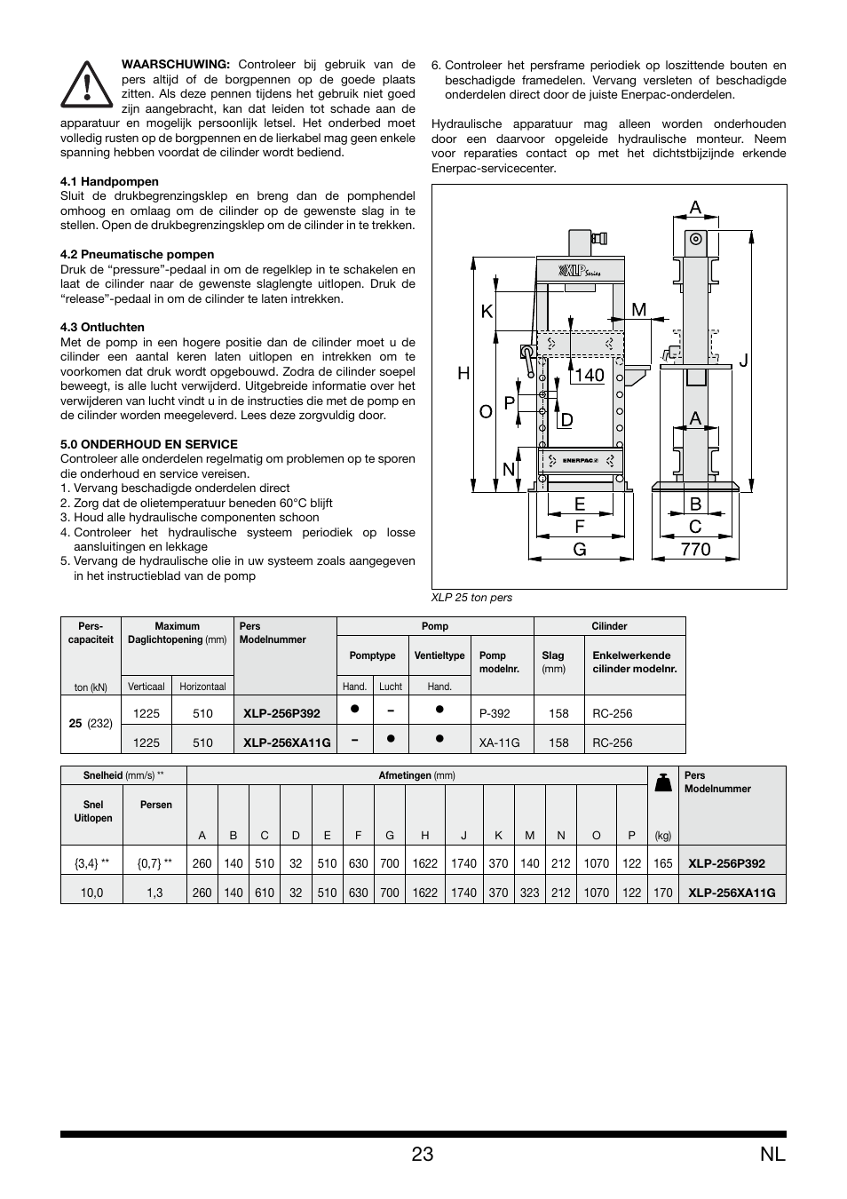 Enerpac XLP 25 ton User Manual | Page 23 / 48