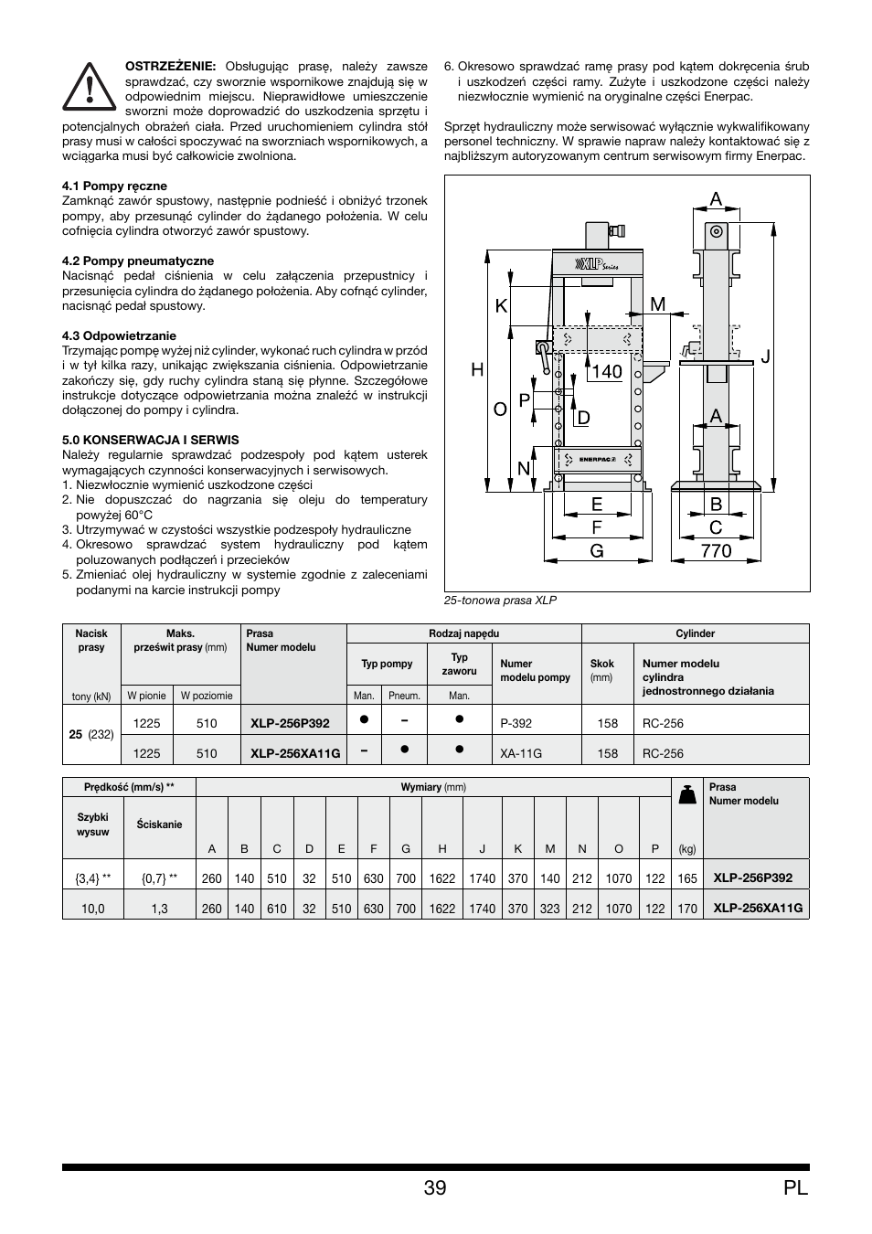 Enerpac XLP 25 ton User Manual | Page 39 / 48